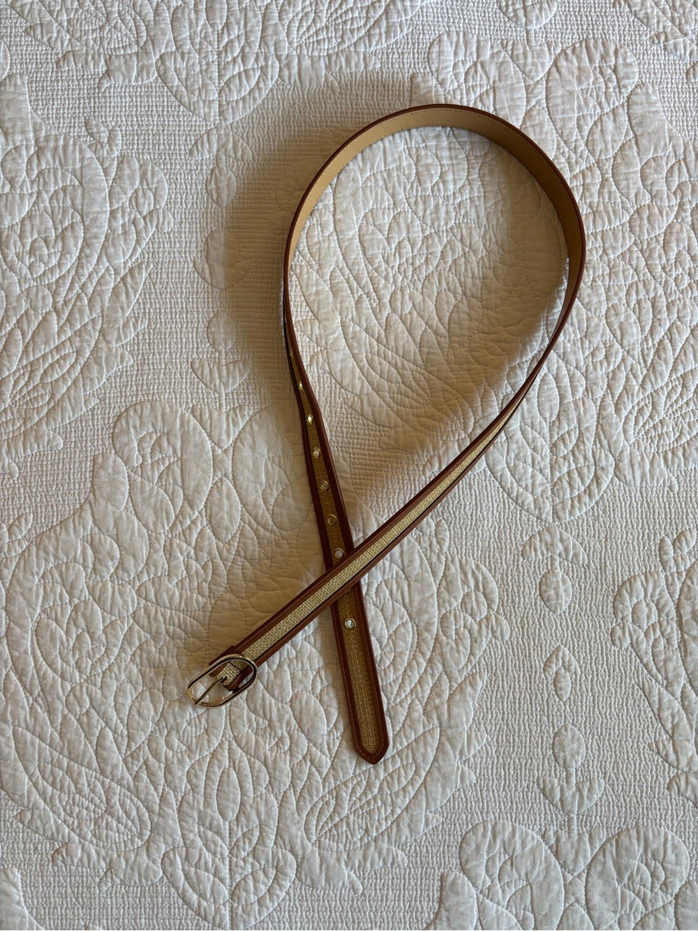 J. Crew Slim Brown Leather Belt with Gold Buckle